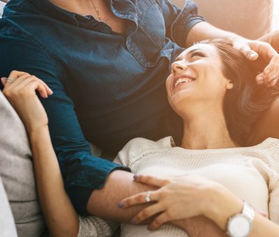 Beautiful,Young,Woman,Hugging,With,A,Man,And,Smile.,Care,